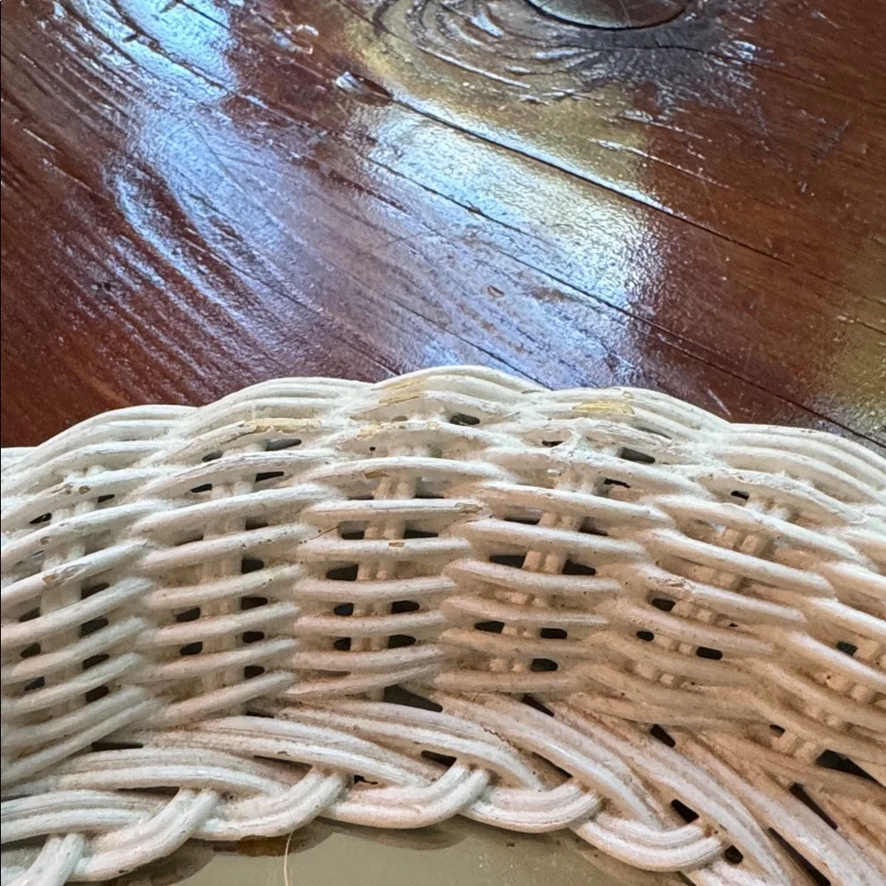 Vintage White Wicker Oval Wall Mirror